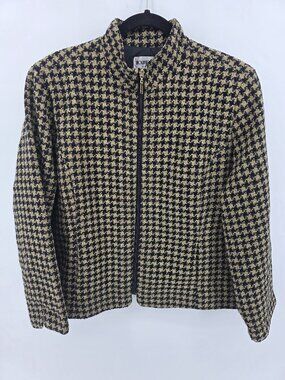 Brownstone Studio Vintage Black Gold‎ Houndstooth Zip Jacket – XL Petite